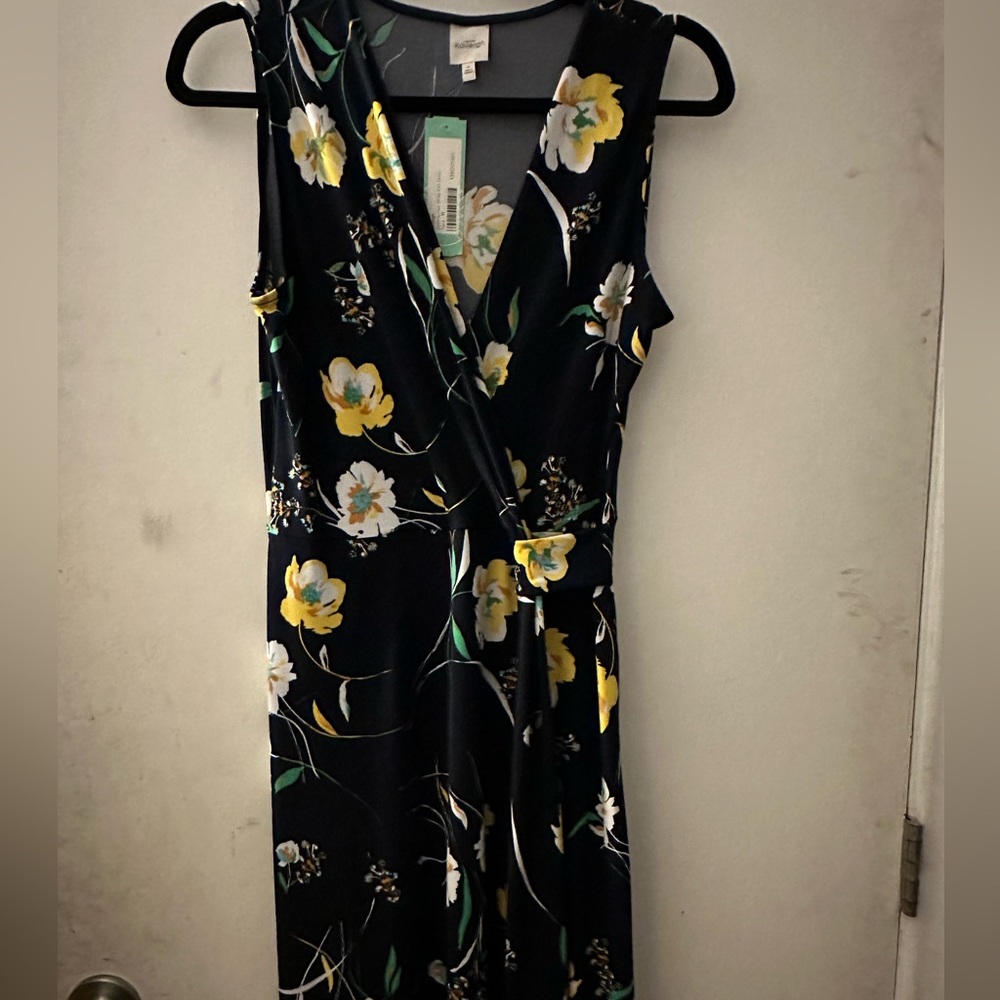 Summer floral print faux wrap dress